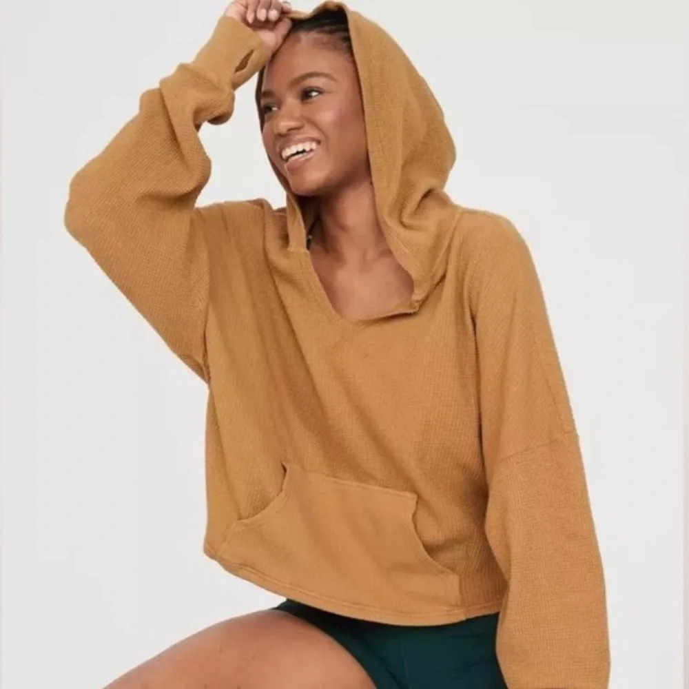OFFLINE by Aerie Waffle Hoodie in Khaki Sz XL cozycore